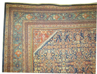 


Ziegler-Mahal Persian, knotted circa in 1922, semi antique, 403 x 305 (cm) 13' 3" x 10'  carpet ID: P-5108
Navy blue background, the knots are hand spun wool, all over Herati design  ...