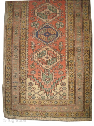 Heriz Persian knotted circa in 1921 antique, collectors item, 152 x 84 cm  carpet ID: K-3177
The knots are hand spun wool, the black knots are oxidized, the background color is warm  ...