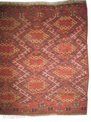 
Beshir Turkmen Tchwal circa 1890 antique. Collectors item, Size: 150 x 100 (cm) 4' 11" x 3' 3"  carpet ID: K-5666
The black color is oxidized, vegetable dyes, the knots are hand  ...