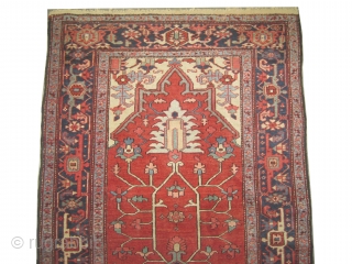 Heriz Persian knotted circa in 1900 antique, 336 x 138 cm 
 carpet ID: P-5780
The black knots are oxidized, the knots are hand spun wool, the selvages are woven on two lines,  ...