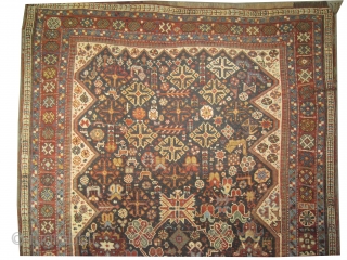 Qashqai Persian, circa 1910 antique, collectors item, Size: 134 x 204cm,  Carpet ID: 0001
Vegetable dyes, the black color is oxidized, the knots are hand spun wool, all over designthe background is  ...