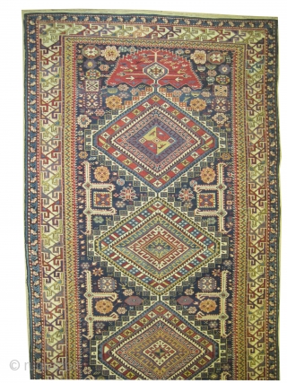 	

Shirvan Caucasian antique and dated 1303 = 1885. Collectors item. Size: 334 x 150 (cm) 10' 11" x 4' 11"  carpet ID: W-9
The date is knotted at the two corners. High  ...