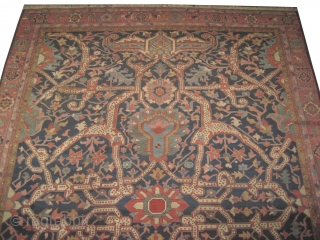 

Bakshaïsh Heriz Persian knotted circa 1900, antique,collectors item, 316 x 452 cm, ID: P-1928
The knots are hand spun lamb wool, the black knots are oxidized, the background color is indigo, the surrounded  ...