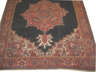 Heriz Persian, old, 262 x 325 cm, ID: BDI-18
The knots are hand spun wool, vegetable days, the black knots are oxidized, the background color is indigo, the center medallion and the four  ...