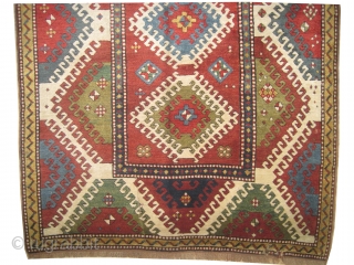 	

Bordjalou-Kazak Caucasian circa 1890 antique.  Size: 144 x 263 (cm) 4' 9" x 8' 7"  carpet ID: H-285
Vegetable dyes, the black color is oxidized, the knots are hand spun wool,  ...