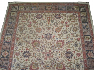 Tabriz Petak Persian old, Size: 377 x 290 (cm) 12' 4" x 9' 6"  carpet ID: P-5768
The black color is oxidized, the knots are hand spun wool, the background is ivory,  ...