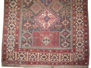 	

Shirvan Caucasian circa 1885 antique. Collector's item, Size: 309 x 152 (cm) 10' 2" x 5'  carpet ID: W-7
Good condition, high pile, the black color is oxidized, the warp threads are  ...