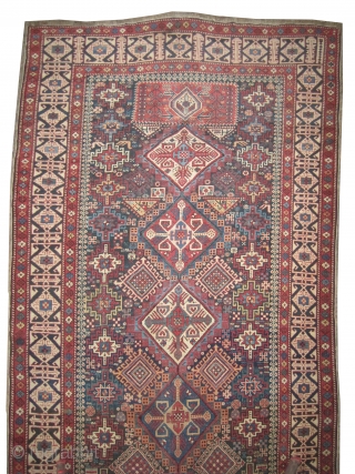 	

Shirvan Caucasian circa 1885 antique. Collector's item, Size: 309 x 152 (cm) 10' 2" x 5'  carpet ID: W-7
Good condition, high pile, the black color is oxidized, the warp threads are  ...