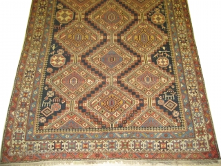 Shirvan Caucasian knotted circa in 1915 antique. . 341 x 172 (cm) 11' 2" x 5' 8"  carpet ID: V-28 
In perfect condition, high pile, the black color is oxidized, the  ...
