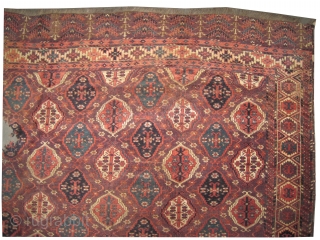 

Tschaudor Turkmen knotted 19th century, collectors item, 368 x 225 cm  carpet ID: P-4474
High pile, three big holes to be repaired, the knots are hand spun wool, the brown knots are  ...