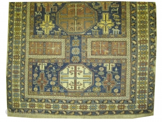 	

Kouba Caucasian circa 1890 antique. Size: 153 x 124 (cm) 5'  x 4' 1" 
 carpet ID: RS-313
The knots are hand spun wool,the black color is oxidized, the warp and the  ...
