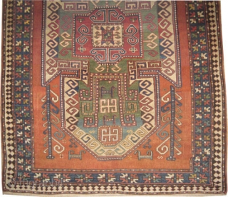 


Sevan kazak Caucasian knotted circa in 1865 antique, collector's item, 245 x 164 (cm) 8'  x 5' 5"  carpet ID: K-3188
The black knots are oxidized, both edges are finished with  ...