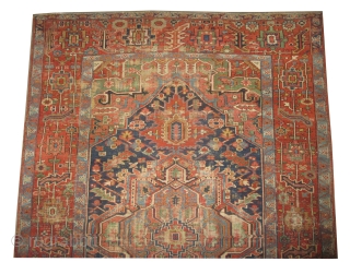 

Serapi Heriz Persian knotted circa 1870 antique, collectors item, 200 x 300 cm, ID: P-3709
Vegetable dyes, the black knots are oxidized, the knots are hand spun lamb wool, the background color is  ...