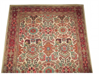 
Mahal Persian, knotted circa 1925, semi antique, 222 x 326 cm, ID: P-5326
The knots are hand spun wool, the black knots are oxidized, the background color is ivory, allover design, the surrounded  ...