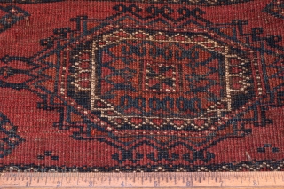 SOLD THANK YOU!

FINE OLD LATE 19TH CENTURY TURKMEN SARYK TORBA BAG FACE ONLY WITH FINE DETAILED SALOR GULS

BEAUTIFUL DEPRESSED WARPS CONSTRUCTION.

MEASURES APPROX. 42" X 14.5".

LOOKS LIKE THERE IS A FAIR AMOUNT OF  ...