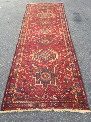 THANK YOU FOR LOOKING!

PERFECT FOR WIDER HALLWAYS, THIS HANDMADE SEMI-ANTIQUE KARAJA RUNNER MEASURES APPROX. 11 FEET LONG X 3 FEET 10 INCHES WIDE.

A DESCRIPTION ON THE COLLECTOR'S INVENTORY DESCRIBES THIS AS A  ...