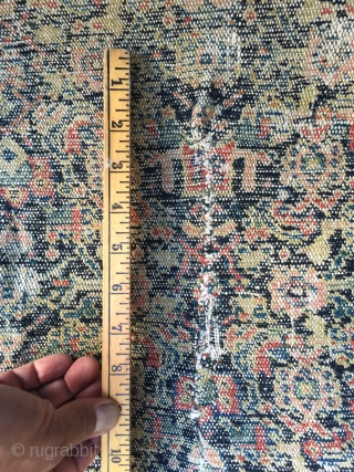 Fine old Antique Persian Senneh Rug, circa 1900-1910 from an old Armenian family in La Jolla. Measures 70" x 50". Obvious wear, losses to ends, some obvious OLD repairs.

Still a beautiful old  ...