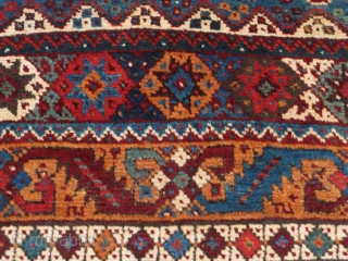 Rug no: 664, Nomadic Qashqai, rare, circa 1900, very good condition. Restored on sides and ends only, all wool, size:164x116cm. Southern Persia.           