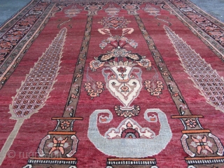 Antique Semnan, woven circa 1900, near Tehran. Rare and collectable, very fine weave, asymmetrical knots, double wefted like an old Bijar. It was faded on top when I bought it and we  ...