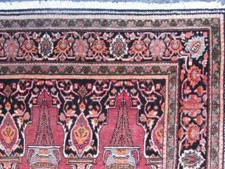 Antique Semnan, woven circa 1900, near Tehran. Rare and collectable, very fine weave, asymmetrical knots, double wefted like an old Bijar. It was faded on top when I bought it and we  ...