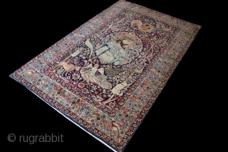 19th.C Kerman, pictorial rug, Qajar period, in immaculate condition, 
Ghalicheh size (approx 210x140 cm). 
Collectable piece, superfine museum quality piece, quality; approx 500 asymmetrical knots per sq/ inch.
call us for further details  ...