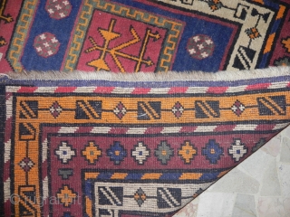 Caucasian  old kazak rug, synthetic colors,  size 215x115                       