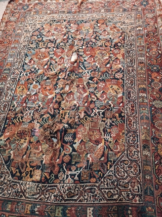 Amazing antique 19th century rug from shiraz-Iran (kashkai)
Even in this situation it is highly decorative and eye catching.
SIZE: 130cm/180cm
vegetable colours             