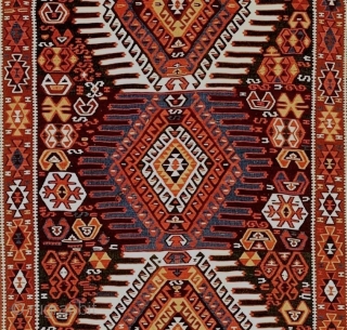 East Anatolia, Erzurum region, Kurdish people, wool kilim, mixed wool braided warps, single loom width, 4.2 x 10.2 feet (127 x 310) cm. 19th century. Impressive quality in excellent condition with organic  ...