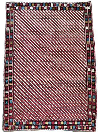 Delightful Persian Fars or small Gabbeh-type rug. Full pile with top with plush spring wool and natural dyes. The size is 3.10 x 5.4 feet (117 x 163cm).     