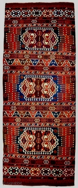 Outstanding Karapinar kilim, middle of the 19 century, or before with natural dyes. Single loom width with no center seam. Very good condition with no repairs. A few minor breaks in supplemental  ...