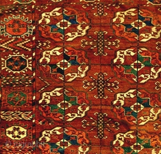 Early Tekke main carpet, c 1800, or before.                         