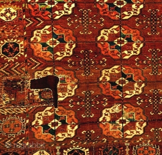 Early Tekke main carpet, c 1800, or before.                         