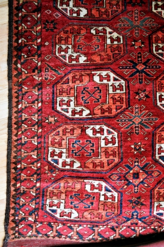 Outstanding true Ersari carpet, about 6 x10 feet, ca. 1860,very good pile, a couple of small restored areas about 5 sq inches seen in photos, minor insect nibbles, original selvages and flat  ...