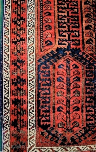 Small qalem-dani type Baluch, 32 x 53 inches, es, (81 x 134 cm) late 19c From an old private Philadelphia Main Line collection. Thick, lustrous wool, dense floppy handle, choice quality, beautiful  ...