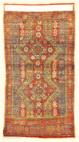 An unusual and fine antique Anatolian yastik with colorful greens, Sivas, first half 1800s, 58 x 112 cm, 23 x 44 inches, *** Exhibited at Istanbul ICOC, 2007, published in ...