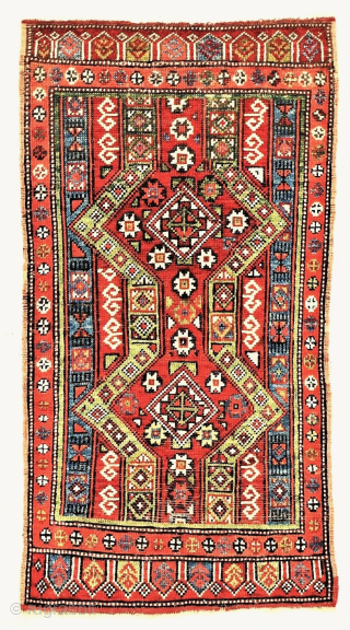 An unusual and fine antique Anatolian yastik with colorful greens, Sivas, first half 1800s, 58 x 112 cm, 23 x 44 inches, *** Exhibited at Istanbul ICOC, 2007, published in ...