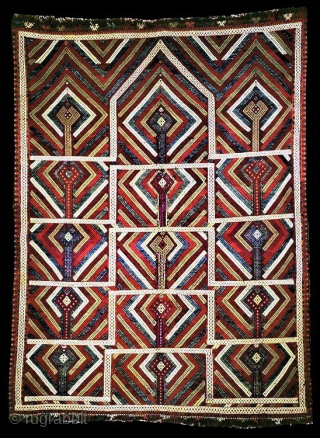 Rare and beautiful antique Anatolian cicim/jijim prayer rug with striking squarish size and Seljuk dome/mihrab, first-half 19c.                