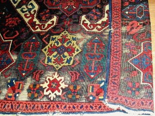 A dramatic mid-19c Zeichur rug from the Caucasus Kuba region displays familiar bold motifs found in 18c embroidered textiles and large workshop carpets. Generous in size and scale with saturated natural dyes.  ...