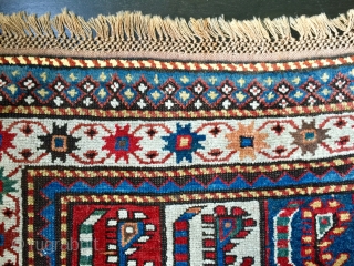 Origin and description: Carpet of Caucasian origin, taking in traditional stylized motifs the "boteh" in the central field and a chain of stars in the main border. The "boteh" evokes by its  ...