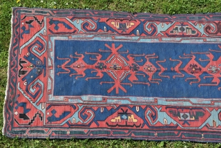 Impressive Avar Kilim, ca. 530 x 151 cm, or 17ft 5in x 4ft 11in, Daghestan, late 19th century, bold design and especially archaic border, great color incl. some beautiful petrol and yellow,  ...