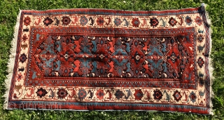 Very good antique Kuba Alpan, Caucasus, last quarter 19th century, very good condition with substantial oxidation of black, small old restoration on two corners, some minor reworking of selvages, size: ca 230  ...