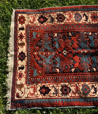 Very good antique Kuba Alpan, Caucasus, last quarter 19th century, very good condition with substantial oxidation of black, small old restoration on two corners, some minor reworking of selvages, size: ca 230  ...