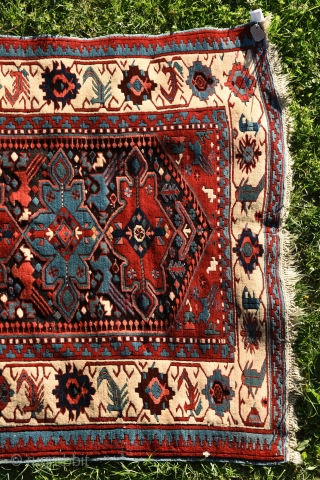 Very good antique Kuba Alpan, Caucasus, last quarter 19th century, very good condition with substantial oxidation of black, small old restoration on two corners, some minor reworking of selvages, size: ca 230  ...