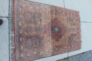 Antique Afshar rug of the type now referred to as "Outback Afshar" after the well known  article in Hali #117. The rug has all the features of this type including many  ...