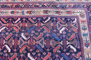 Afshar nomad main rug. 8'5" x 5'1". Late 19th century. Very rare to find this size in Afshar rugs. The design is most often seen on Afshar and Khamseh bags. Sides and  ...