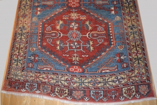 1840 or earlier Konya-Ladik Long Rug, 3'10" x 16'3". Spacious and delicately drawn design with wonderful old colors, purple-aubergine, yellow, green, three reds including a spectacular cherry red and a stunning light  ...