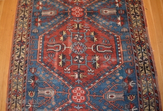 1840 or earlier Konya-Ladik Long Rug, 3'10" x 16'3". Spacious and delicately drawn design with wonderful old colors, purple-aubergine, yellow, green, three reds including a spectacular cherry red and a stunning light  ...