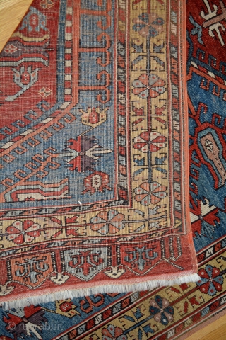 1840 or earlier Konya-Ladik Long Rug, 3'10" x 16'3". Spacious and delicately drawn design with wonderful old colors, purple-aubergine, yellow, green, three reds including a spectacular cherry red and a stunning light  ...