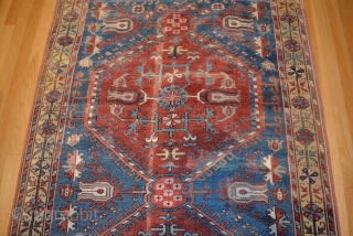 1840 or earlier Konya-Ladik Long Rug, 3'10" x 16'3". Spacious and delicately drawn design with wonderful old colors, purple-aubergine, yellow, green, three reds including a spectacular cherry red and a stunning light  ...