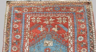 Beautiful Ladik Prayer 4'1" x 6'9", dated 1270/1853. Spacious and well drawn design with wonderful old colors, aubergene, yellow, green, light blue and saturated reds. Classic motifs with beautifully formed Tulips and  ...
